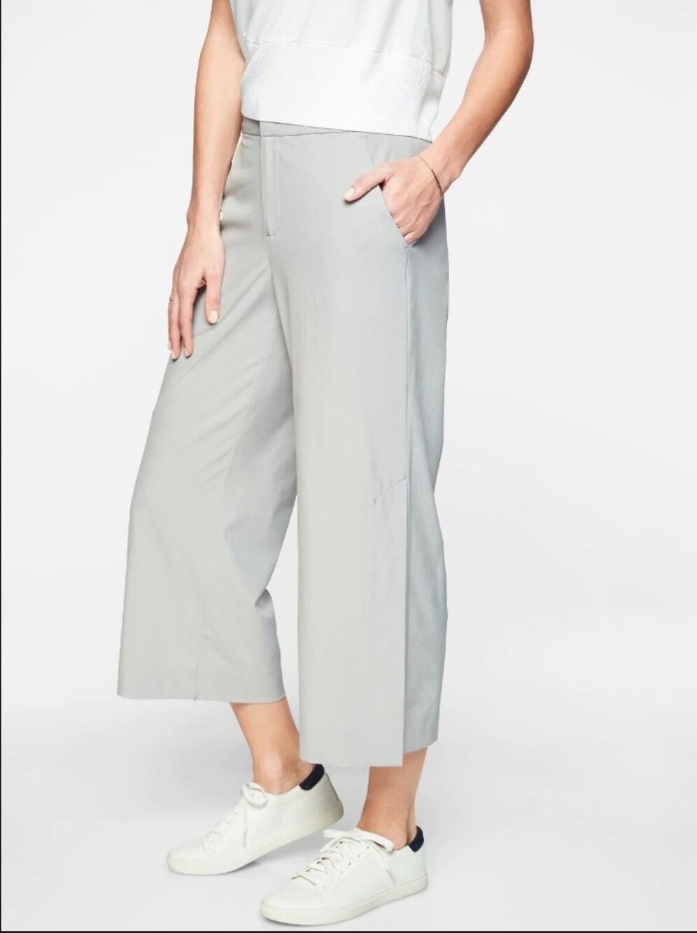 ATHLETA Tribeca Crop Pant Galactic Grey 281969 Wide Leg Snap Hem Lightweight 8